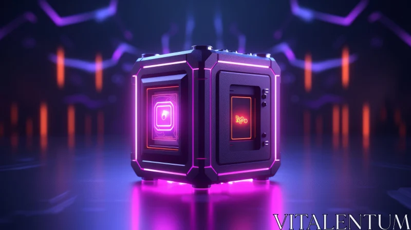 Glowing Purple Futuristic 3D Box with Circuit Board and Screen AI Image
