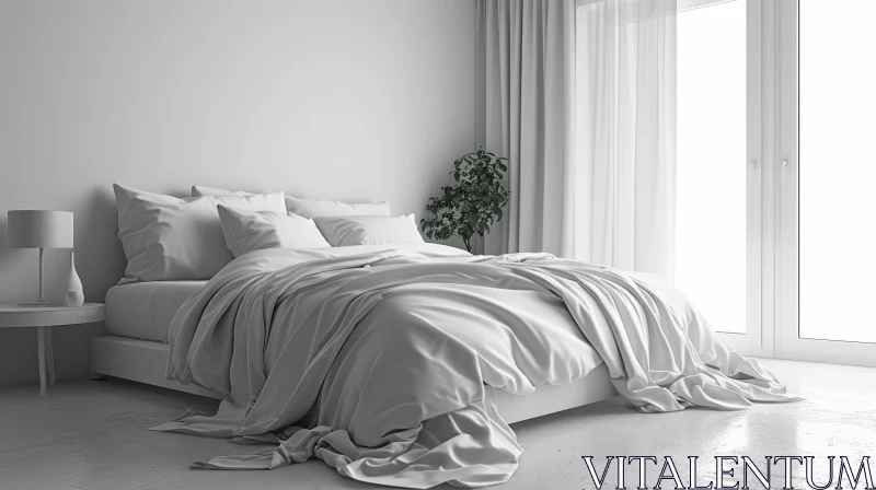 Minimalist Bedroom 3D Rendering | Serene and Calming Atmosphere AI Image