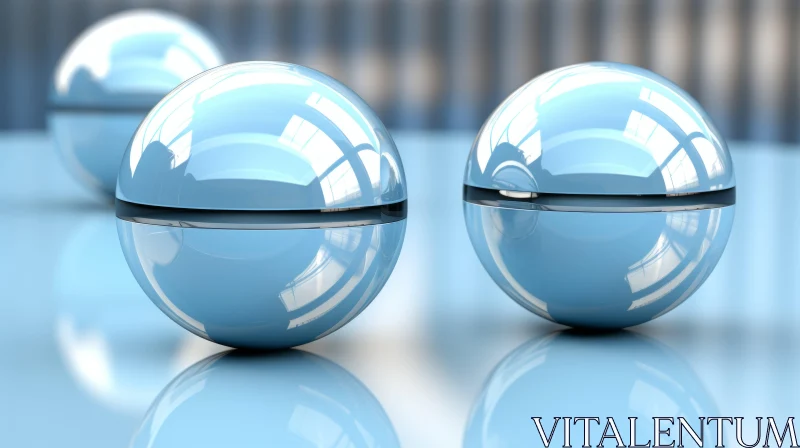 Blue Glossy Spheres 3D Rendering AI Image