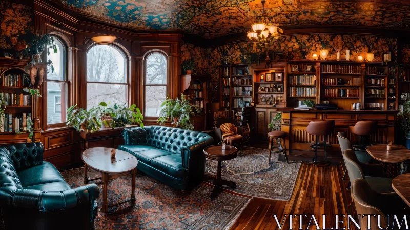 Cozy Vintage-Style Library Bar with Seating Area AI Image