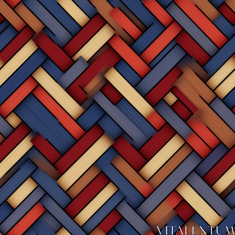 Staggered Basket Weave Pattern in Blue, Red, Brown, and Tan AI Image
