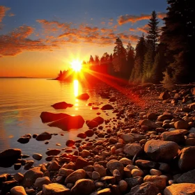 Sunset at Lake with Rocks: A High-Detailed Wilderness-Inspired Photo