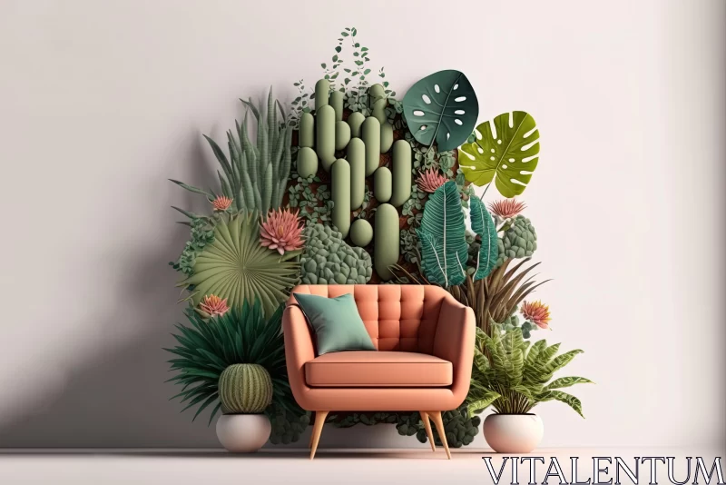 Whimsical Floral Interior Design Concept with Plants and Cactus AI Image