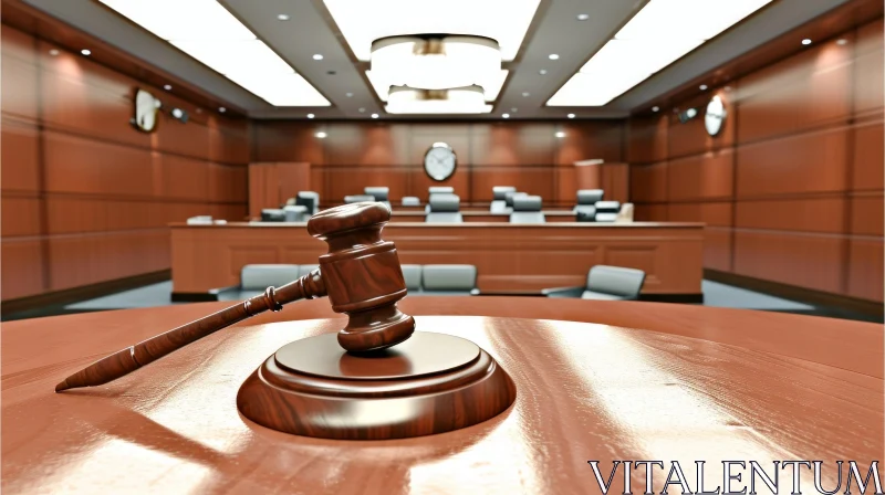 Wooden Table in Courtroom with Judge's Gavel | Law AI Image