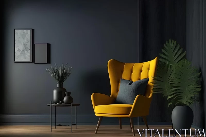 Yellow Chair in an Exotic and Immersive Empty Room AI Image
