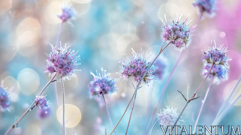 Close-Up of Delicate Purple Flowers on a Plant AI Image