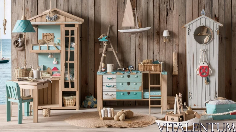 Cozy and Stylish Nautical-Themed Children's Room AI Image