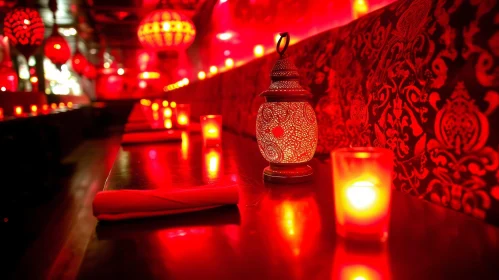 Enchanting Dimly Lit Restaurant with Red Lighting