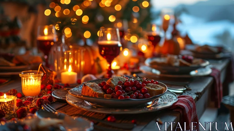 Festive Table Setting for Christmas or Thanksgiving Dinner AI Image