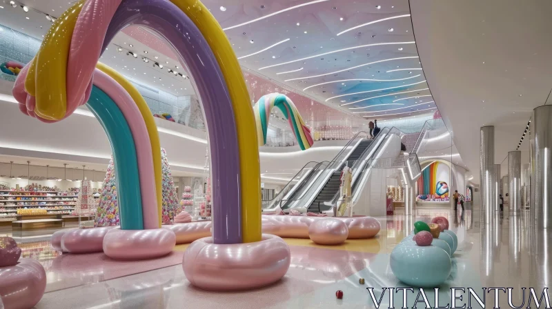 Vibrant Interior of a Colorful Mall | Rainbow Sculpture AI Image