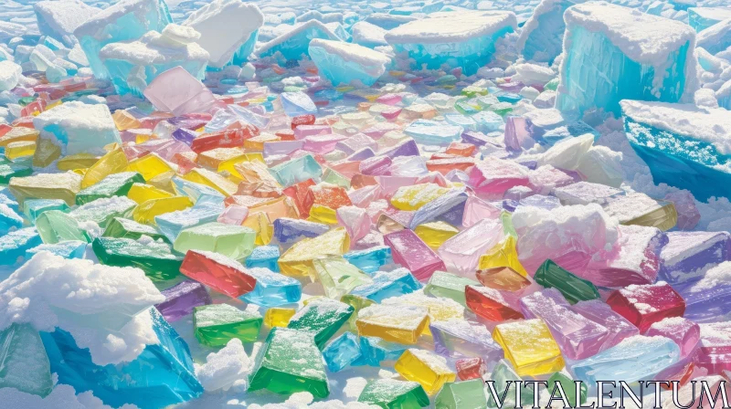 Captivating Frozen Lake with Colorful Ice Chunks AI Image