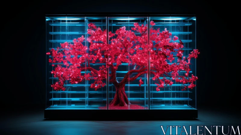 Cherry Blossom Tree in Glass Case - Digital Art AI Image