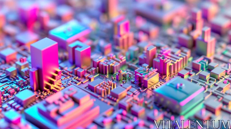 Futuristic Circuit Board with Vibrant City | 3D Illustration AI Image