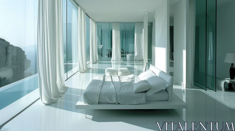 Ocean View Modern Bedroom: Serene and Minimalist Design AI Image