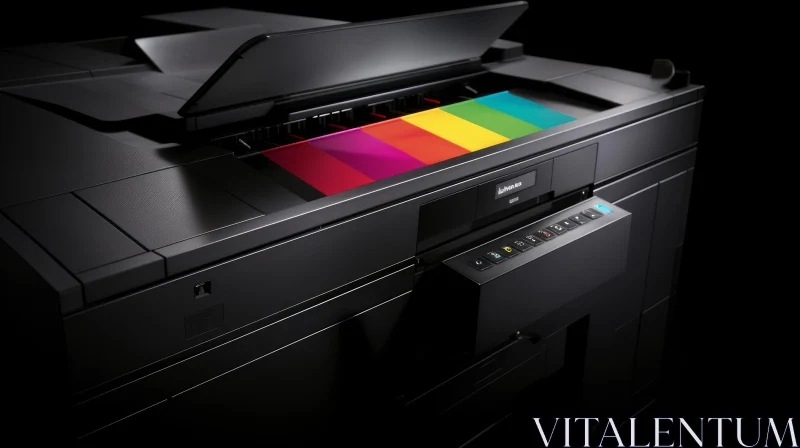 AI ART Professional Photo Printer with Rainbow Print on Black Background