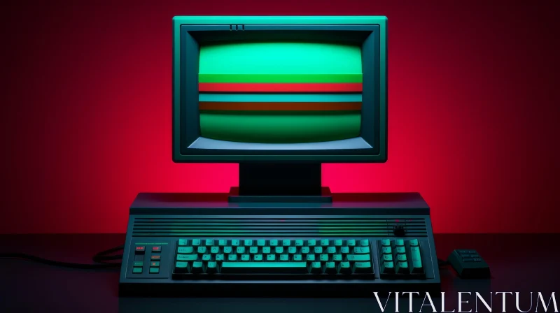 Vintage 1980s Computer 3D Render with CRT Monitor AI Image