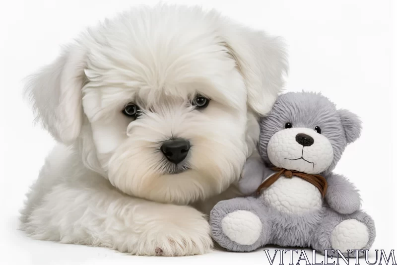 White Puppy with Teddy Bear - Captivating Animal Artwork AI Image