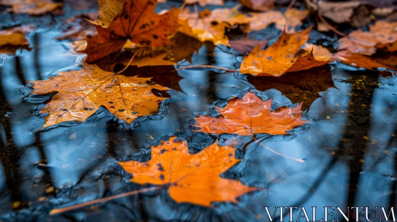 Captivating Autumn Beauty: Fallen Maple Leaves Reflection AI Image