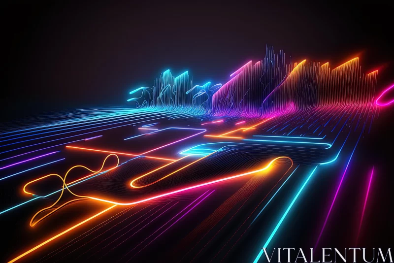 Colorful Abstract Lines Crossing a Road | Luminous 3D Objects AI Image