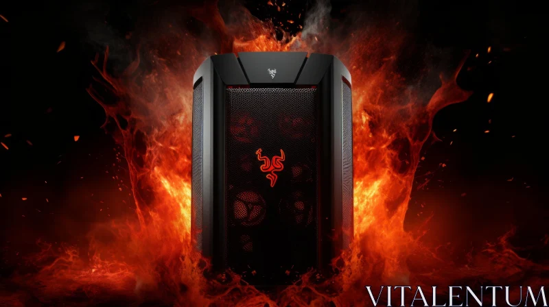 Futuristic Gaming PC Case with Red LED Lights AI Image