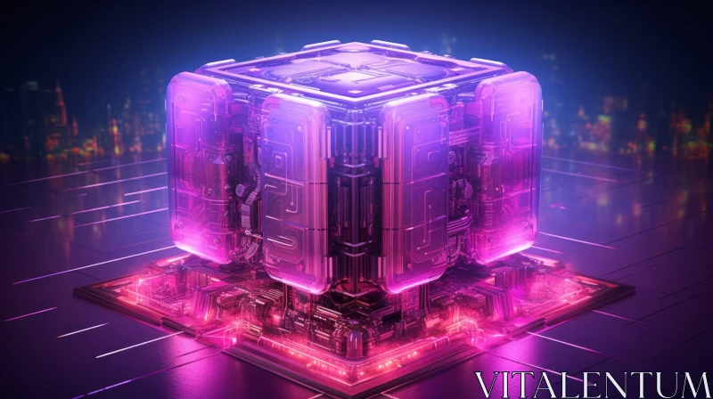 Luminous Purple Glass Cube in 3D Art AI Image