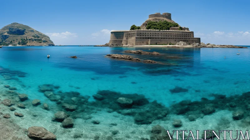 Captivating Island with Castle and Clear Water in Cinquecento Style AI Image
