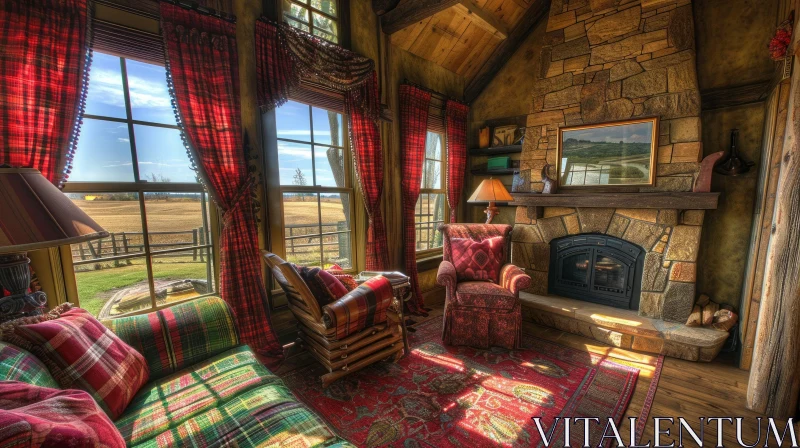 Cozy Rustic Living Room with Fireplace | Warm and Inviting AI Image