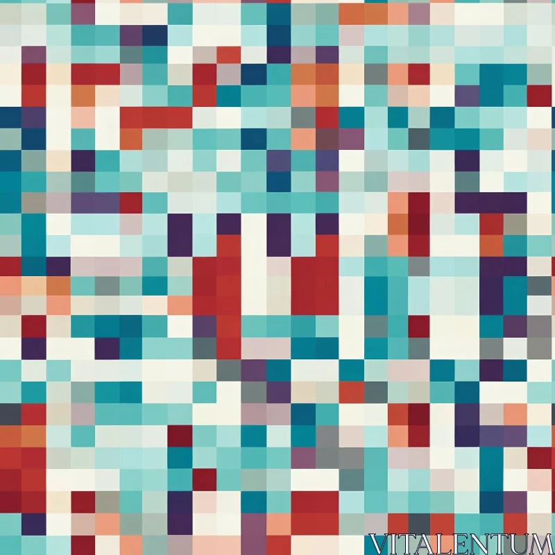 AI ART Blue Pixelated Pattern with Red and Orange Pixels