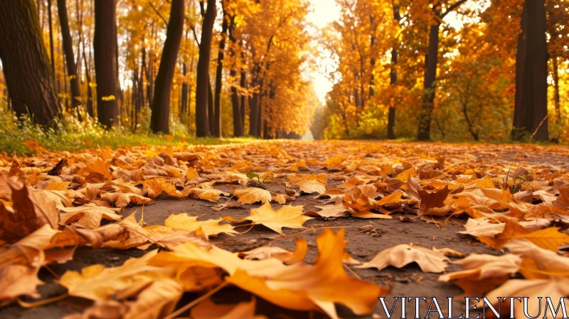 Capturing the Beauty of Autumn: Fallen Leaves and Colorful Trees AI Image