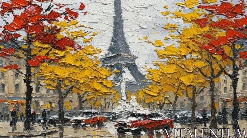 Enchanting Paris Street with Eiffel Tower: Oil Painting AI Image