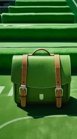 Green Leather Bag with Brown Handles - MCM Metal Plate