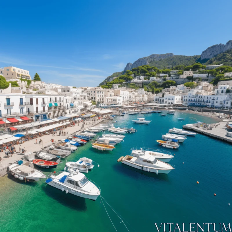 Captivating Harbor Scene: Boats Docked in a White Town on Capri AI Image