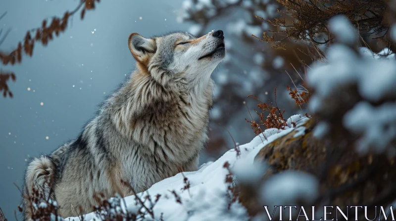 Captivating Wolf in Snow: Majestic Wildlife Photography AI Image