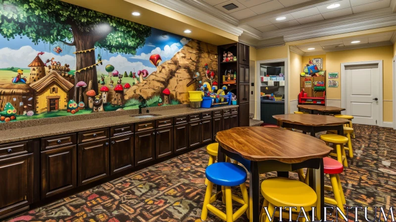 Enchanting Children's Playroom with Forest Mural | Cozy and Creative Space AI Image