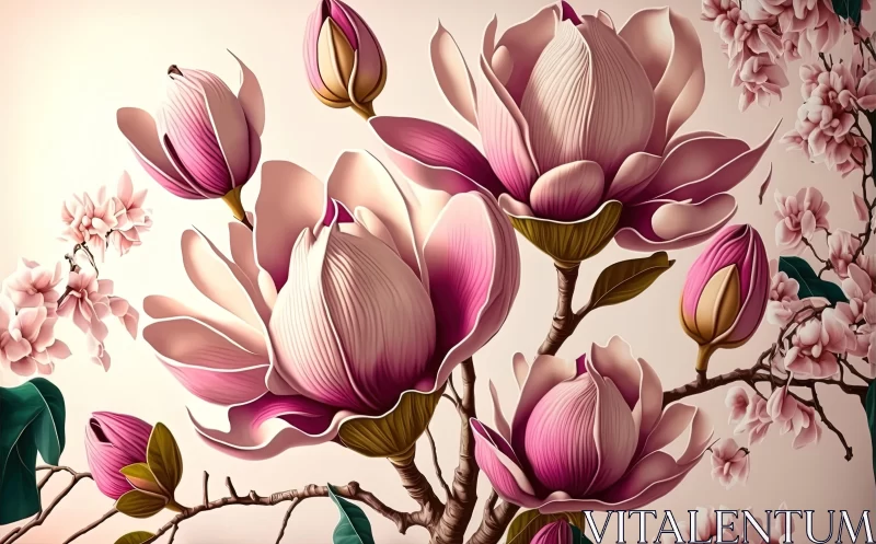 Exquisite Flower Painting on Beige Background | Hyperrealistic Illustrations AI Image