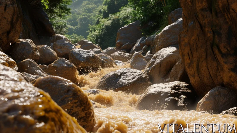 Serene River Flowing Through Rocky Landscape AI Image