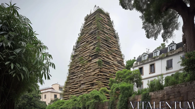 Sustainable Architecture: A Beautiful Pyramid-shaped Building Covered in Greenery AI Image