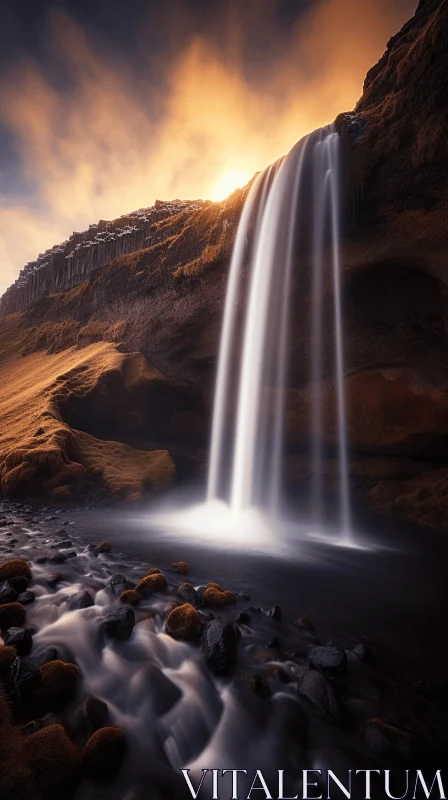 Captivating Waterfalls Near Iceland at Sunset | Unreal Engine 5 AI Image