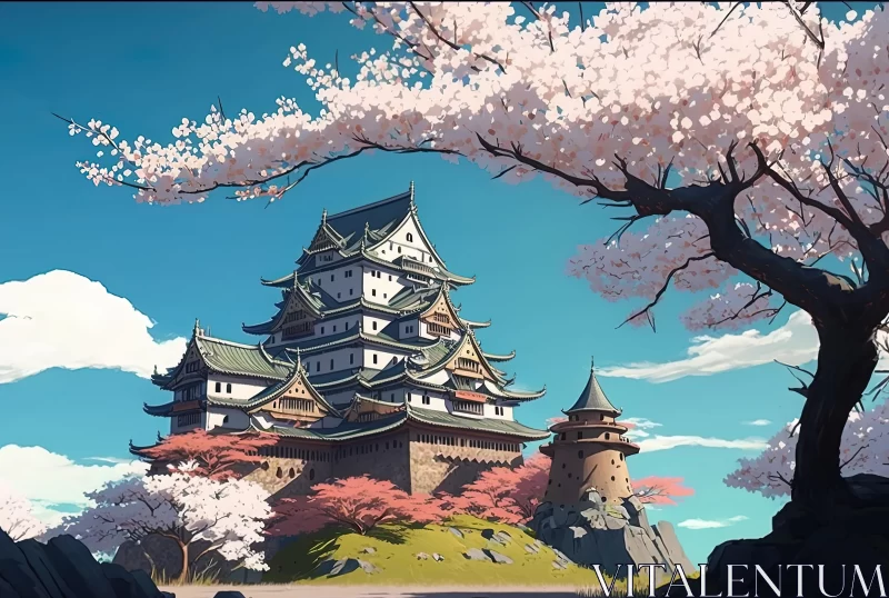 Majestic Castle Surrounded by Cherry Blossoms - Realist Landscapes in Maya AI Image