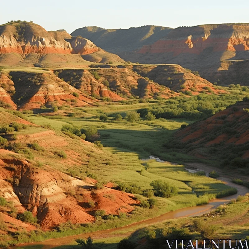 Majestic Red Cliffs: A Serene Landscape at Sunset AI Image