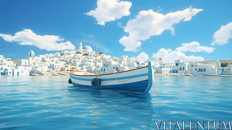 Captivating Boat in the Blue Sea - Greek Art and Architecture AI Image