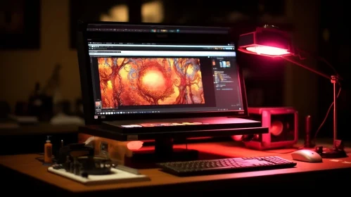 Enigmatic Room Ambiance with Computer and Forest View
