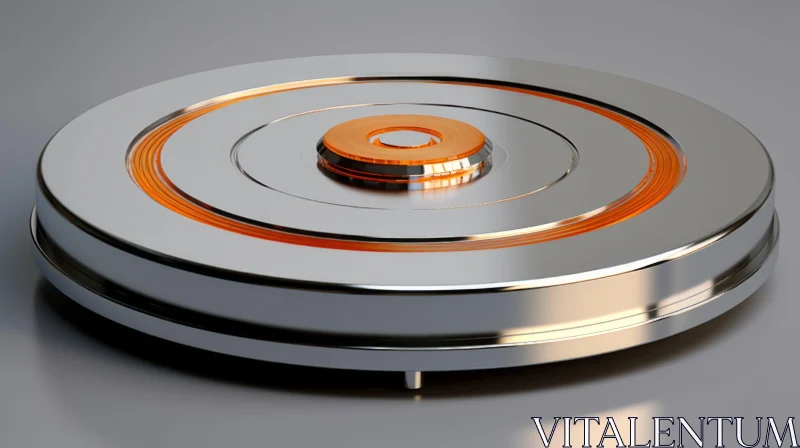 Futuristic Silver Platform with Glowing Orange Button AI Image