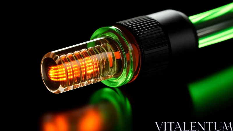 Green and Black Glass Tube with Glowing Orange Spiral AI Image