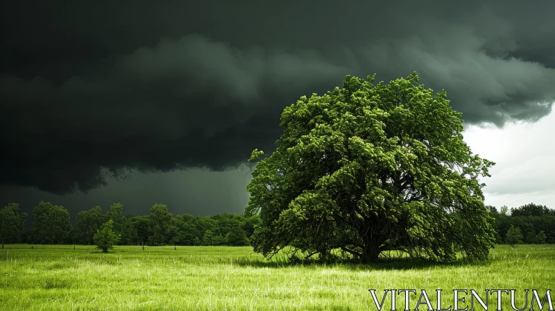 Powerful Tree in a Green Field | Captivating Nature Photography AI Image