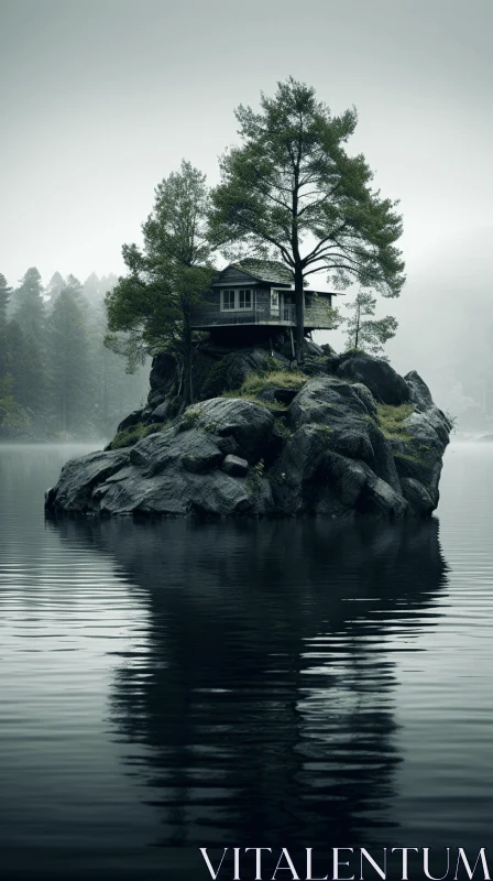 Serene and Mysterious: A Small House on a Secluded Island AI Image