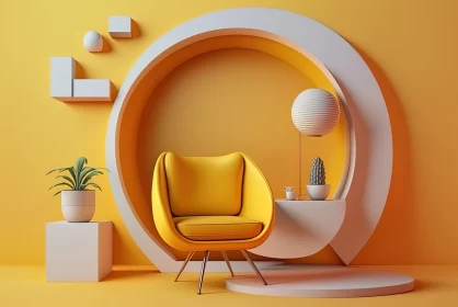 Yellow Chair in Interior: Futuristic Design with Circular Shapes