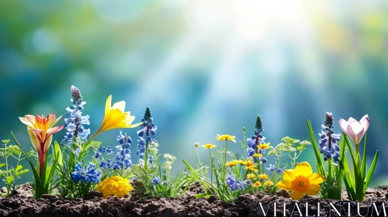 Blooming Flowers in a Serene Garden AI Image