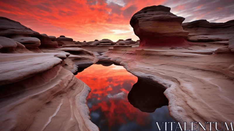 Captivating Red Sunset Over Desert Canyon | Organic Forms | Bold Chromaticity AI Image