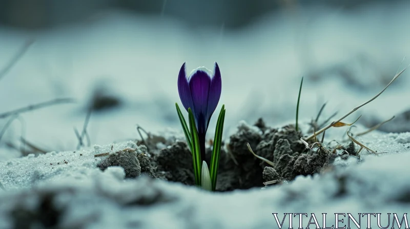 Purple Crocus Flower in Snow: A Symbol of Hope and Beauty AI Image